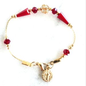 #X3 Girls Red Gold Crystal Beaded Bracelet